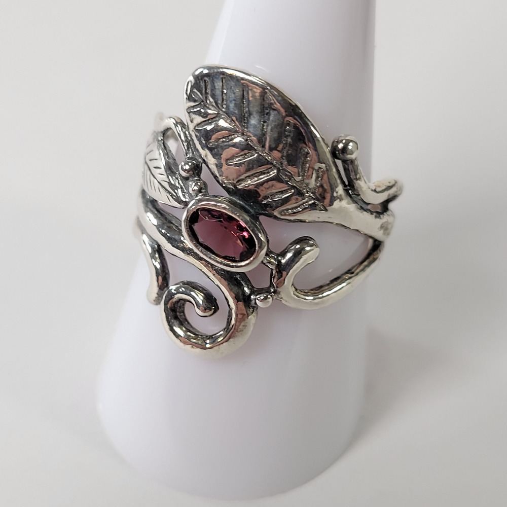 Vintage Sterling Silver Amethyst Ring Leaf Design Sz 9.75 Boho Jewelry PZ Israel